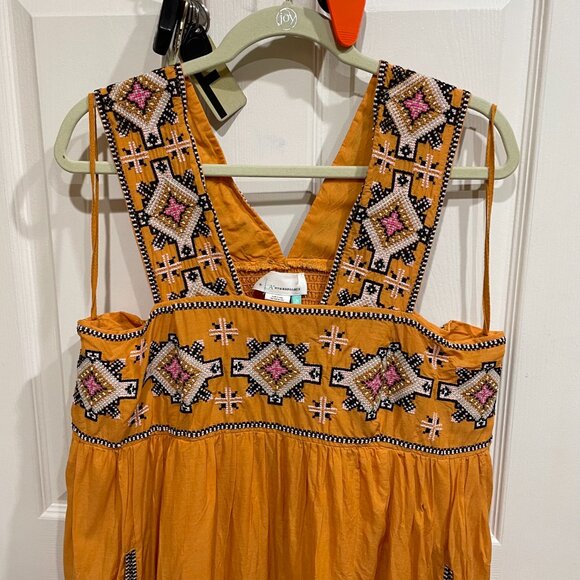 Anthropologie 1X Teofila Beaded Mini Cotton Tank Dress Beach Coverup - Picture 6 of 10